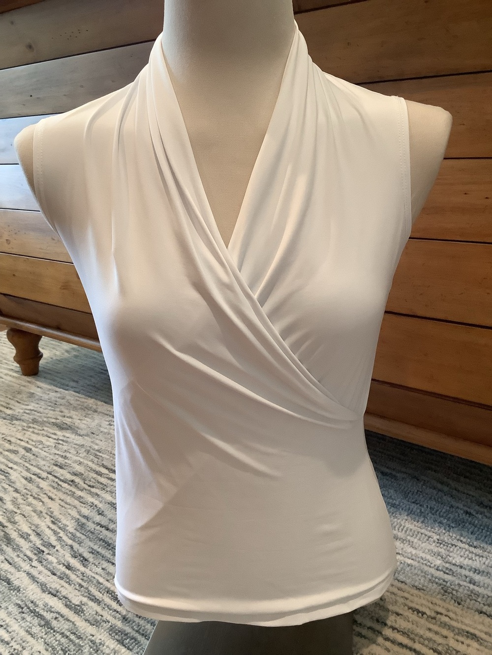 J. McLaughlin White Draped Wrap-Front Sleeveless Top